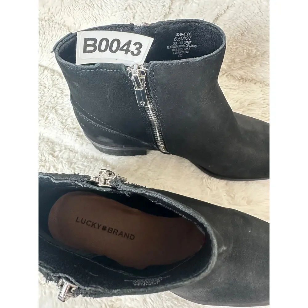 Lucky Brand Baelee Boot 6.5M Suede Leather Stack Heel Biker Festival Ankle Boot